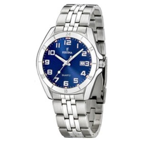 Montre Festina Homme-boitier acier gris-fond bleu et argent-bracelet acier gris