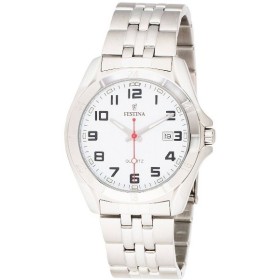 Montre Festina Homme-boitier acier gris-fond blanc et noir-bracelet acier gris
