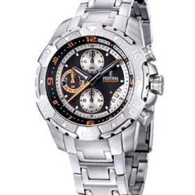 Montre Festina Homme-boitier acier gris-fond noir-bracelet acier gris