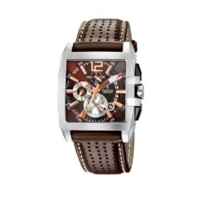 Montre Festina Homme-boitier acier gris-fond marron-bracelet cuir noir