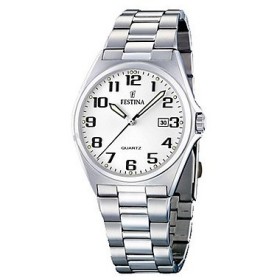 Montre Festina Homme-boitier acier gris-fond blanc et noir-bracelet acier gris