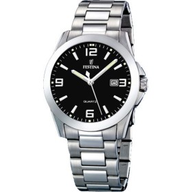 Montre Festina Homme-boitier acier gris-fond noir et argent -bracelet acier gris