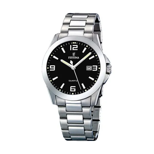 Montre Festina Homme-boitier acier gris-fond noir et argent -bracelet acier gris