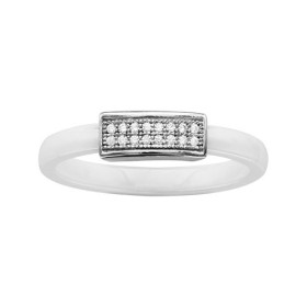 BAGUE ARGENT RHODIE ANNEAU CERAMIQUE BLANCHE PETITE BARETTE OXYDES MICRO SERTIS BLANCS, bague femme, 066326W