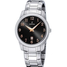 Montre Festina Homme-boitier acier gris-fond noir -bracelet acier gris