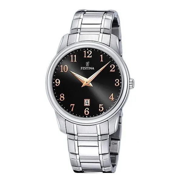 Montre Festina Homme chrono, acier gris, fond noir Promo Bijoux Pas Cher f16378-4