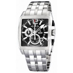 Montre Festina Homme-boitier acier gris-fond noir et argent-bracelet acier gris