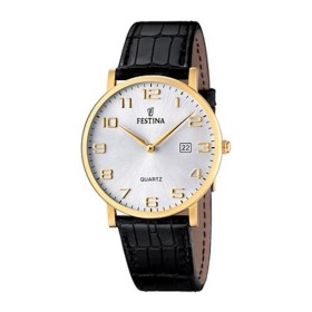 Montre Festina Homme-boitier acier doré-fond argent et doré-bracelet cuir noir