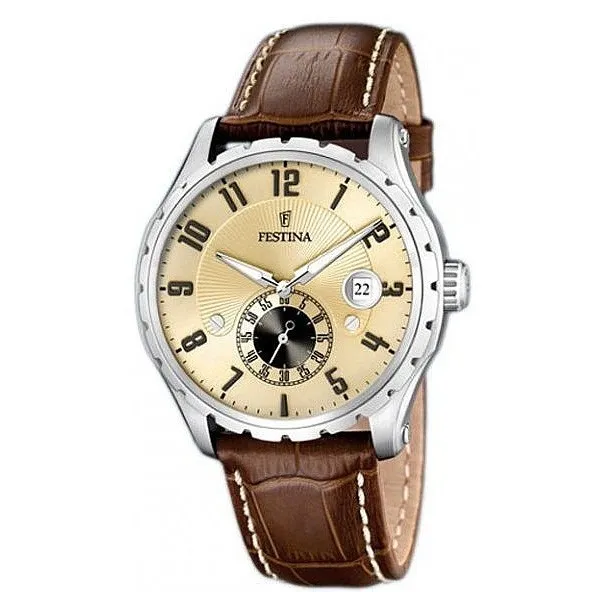 Montre Festina Homme chrono, acier gris, fond doré Promo Bijoux Pas Cher f16486-2