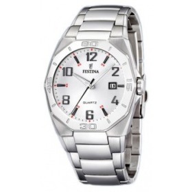 Montre Festina Homme-boitier acier gris-fond argent et noir-bracelet acier gris