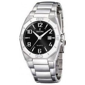 Montre Festina Homme-boitier acier gris-fond noir et argent -bracelet acier gris