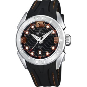 Montre Festina Homme-boitier acier gris-fond noir-bracelet cuir noir