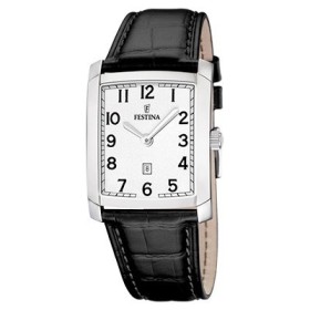Montre Festina Homme-boitier acier gris-fond argent-bracelet cuir noir