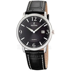 Montre Festina Homme-boitier acier gris-fond noir et argent-bracelet cuir noir