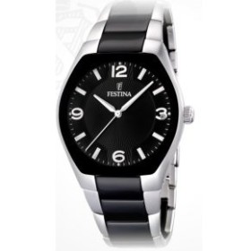 Montre Festina Homme-boitier acier gris et noir-fond noir et argent-bracelet acier noir et argent