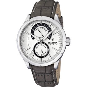 Montre Festina Homme-boitier acier gris-fond argent et noir-bracelet cuir gris