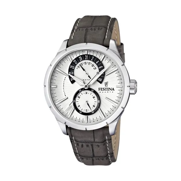 Montre Festina Homme chrono, acier gris, fond argent et noir Promo Bijoux Pas Cher f16573-2