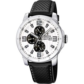 Montre Festina Homme-boitier acier gris-fond argent et noir-bracelet cuir noir