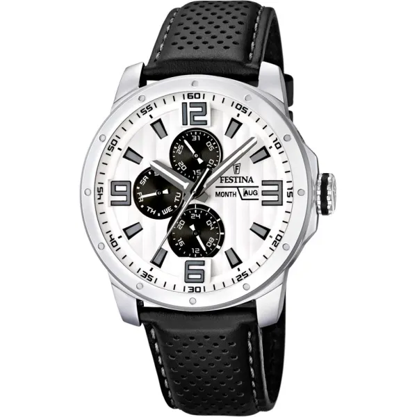 Montre Festina Homme chrono, acier gris, fond argent et noir Promo Bijoux Pas Cher f16585-5
