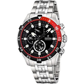 Montre Festina Homme-boitier acier gris noir et rouge-fond noir-bracelet acier gris