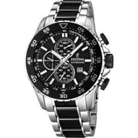 Montre Festina Homme-boitier noir-fond noir-bracelet acier gris et noir