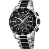 Montre Festina Homme chrono, acier gris et noir, fond noir Promo Bijoux Pas Cher f16628-3