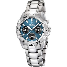 Montre Festina Homme-boitier acier gris-fond bleu-bracelet acier gris