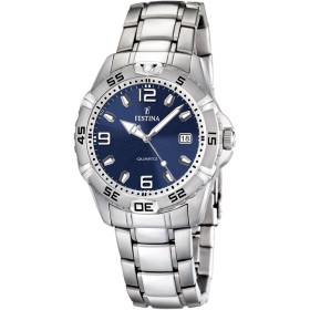 Montre Festina Homme-boitier acier gris-fond bleu-bracelet acier gris