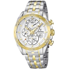 Montre Festina Homme-boitier acier gris et doré-fond blanc-bracelet acier gris et doré
