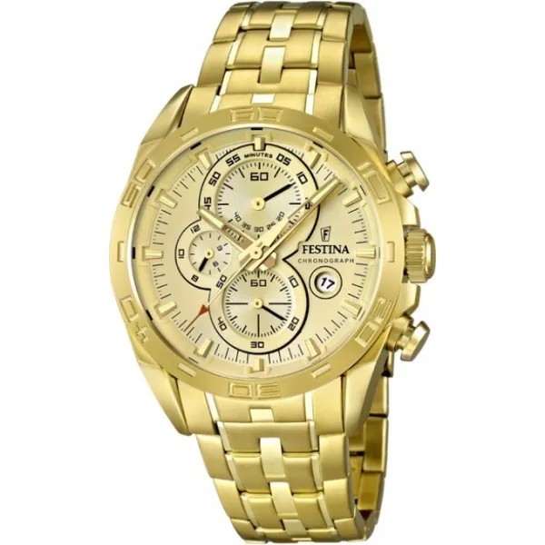 Montre Festina Homme chrono, acier doré, fond doré Promo Bijoux Pas Cher f16656-2