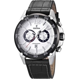 Montre Festina Homme-boitier noir-fond blanc-bracelet cuir noir