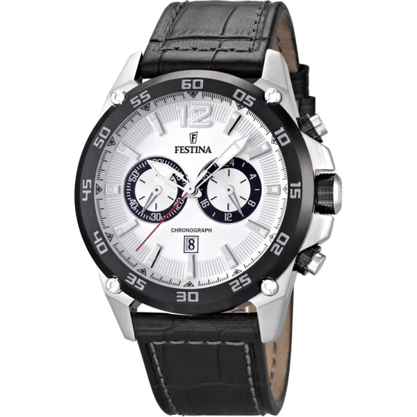 Montre Festina Homme chrono, noir, fond blanc Promo Bijoux Pas Cher f16673-1
