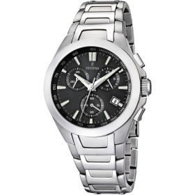 Montre Festina Homme-boitier acier gris-fond noir-bracelet acier gris