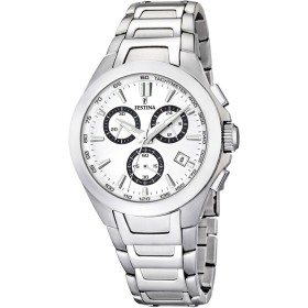 Montre Festina Homme-boitier acier gris-fond blanc et noir-bracelet acier gris