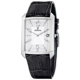 Montre Festina Homme-boitier acier gris-fond argent-bracelet cuir noir