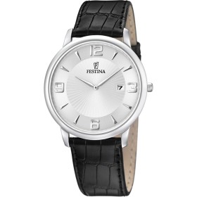 Montre Festina Homme-boitier acier gris-fond argent -bracelet cuir noir