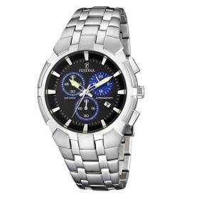 Montre Festina Homme-boitier acier gris-fond noir et bleu -bracelet acier gris