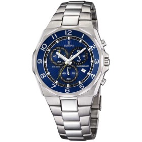 Montre Festina Homme-boitier acier gris-fond bleu -bracelet acier gris
