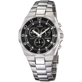 Montre Festina Homme-boitier acier gris-fond noir -bracelet acier gris