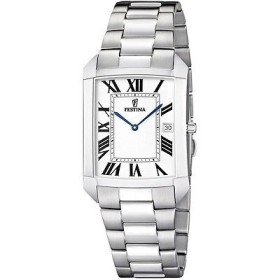 Montre Festina Homme-boitier acier gris-fond blanc et noir -bracelet acier gris
