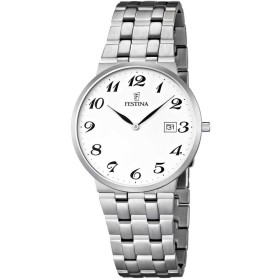 Montre Festina Homme-boitier acier gris-fond blanc et noir -bracelet acier gris