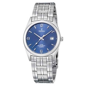 Montre Festina Homme-boitier acier gris-fond bleu et argent -bracelet acier gris