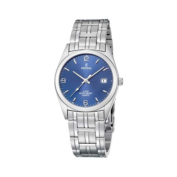 Montre Festina Homme chrono, acier gris, fond bleu et argent Promo Bijoux Pas Cher f8825-2