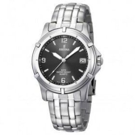 Montre Festina Homme-boitier acier gris-fond noir et argent -bracelet acier gris