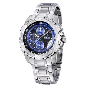Montre Festina Homme-boitier acier gris-fond bleu-bracelet acier gris