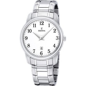 Montre Festina Homme-boitier acier gris-fond blanc et noir -bracelet acier gris