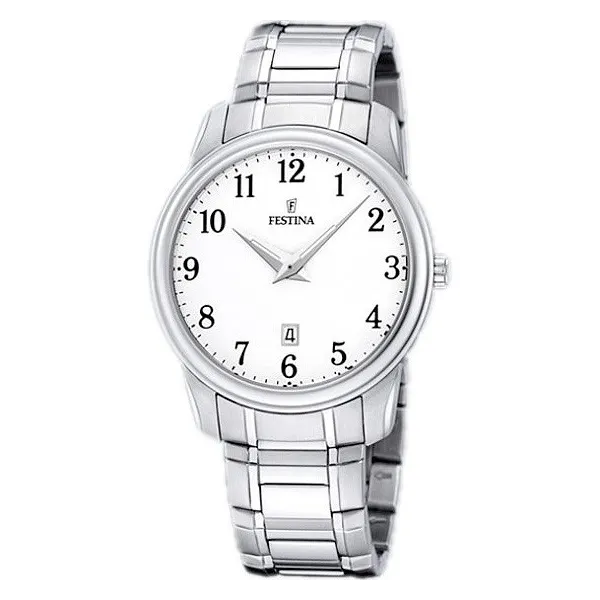 Montre Festina Homme-boitier acier gris-fond blanc et noir -bracelet acier gris