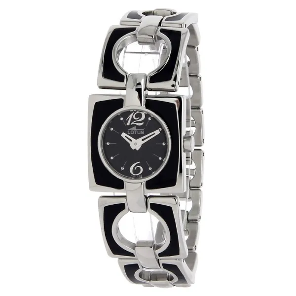 Montre Lotus émail noir et acier montre pour femme