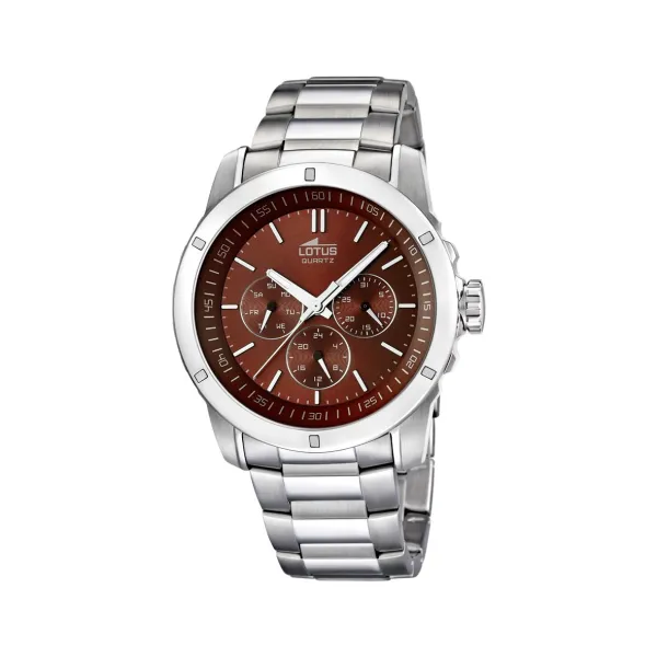 Montre Lotus Homme bracelet et boitier acier gris fond chocolat