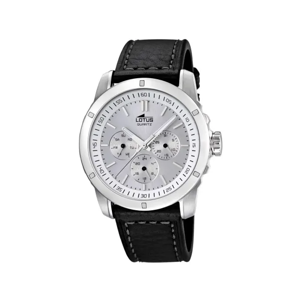Montre Lotus Homme boitier acier gris et bracelet cuir noir